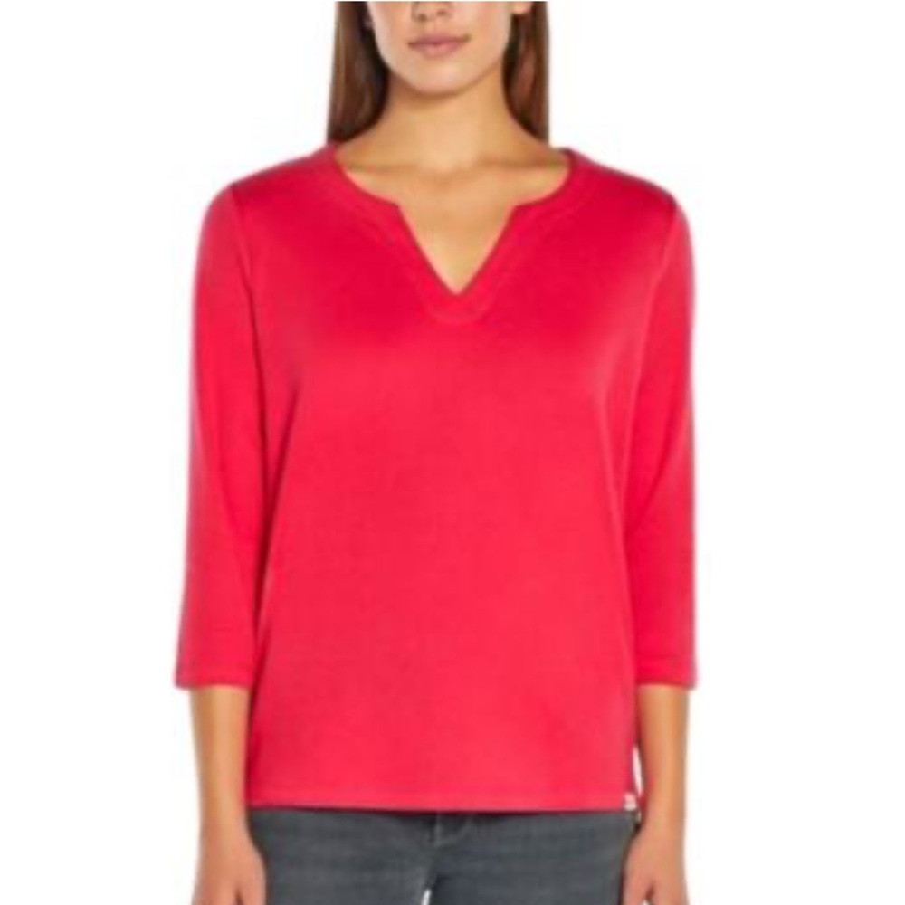 Orvis Pima Tee Tunic Red Magenta 3/4 Sleeve Top Size‎ Small